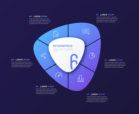 Vector circular infographic template in the form of abstract shape divided by six partsのイラスト素材