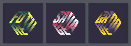 Set of graphic three dimensional t-shirt designs, vector illustrationsのイラスト素材