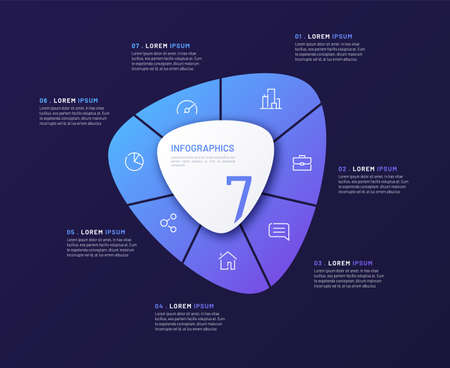 Vector circular infographic template in the form of abstract shape divided by seven partsのイラスト素材