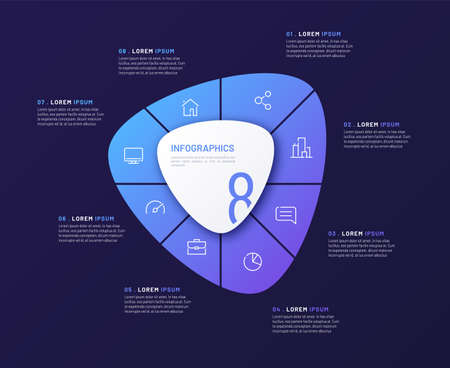Vector circular infographic template in the form of abstract shape divided by eight partsのイラスト素材