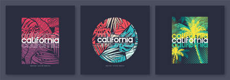 Set of California graphic t-shirt designs, vector illustrationsのイラスト素材