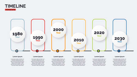 Vector timeline minimal infographic concept template with six periods of time. Editable strokeのイラスト素材