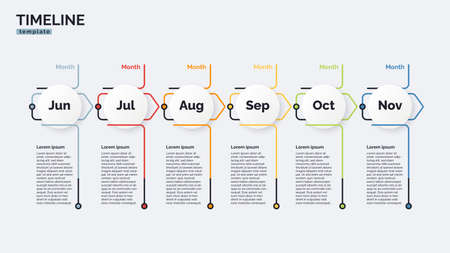 Vector timeline minimal infographic concept template with six periods of time. Editable strokeのイラスト素材