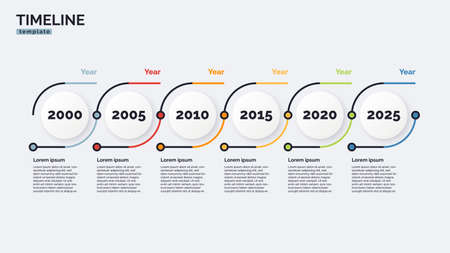 Vector timeline minimal infographic concept template with six periods of time. Editable strokeのイラスト素材