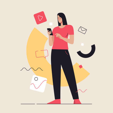 Business concept flat style outline vector illustration on the subject of social media content,...