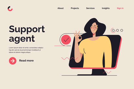 Business concept flat style outline vector illustration on the subject of online customer support. Editable strokeのイラスト素材