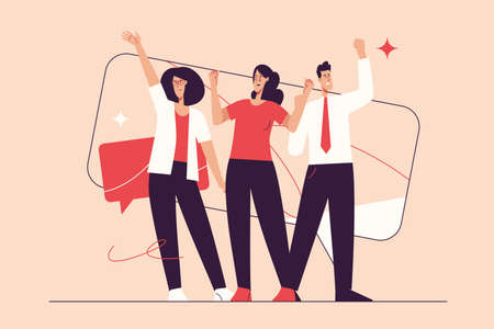Vector illustration depicting a group of business people celebrating the success. Editable strokeのイラスト素材