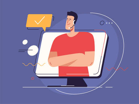 Vector illustration on the subject of online customer support service. Editable strokeのイラスト素材