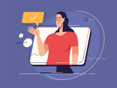 Vector illustration on the subject of online customer support service. Editable strokeのイラスト素材