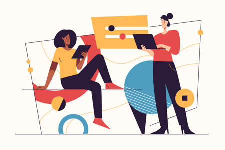 Vector illustration on the subject of data gathering, business intelligence, digital solutions. Editable strokeのイラスト素材