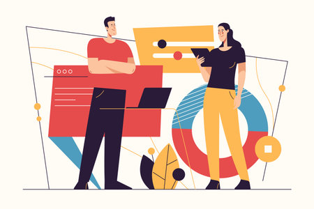 Vector illustration on the subject of data gathering, business intelligence, digital solutions. Editable strokeのイラスト素材