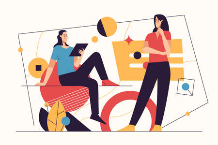 Vector illustration on the subject of data gathering, business intelligence, digital solutions. Editable strokeのイラスト素材