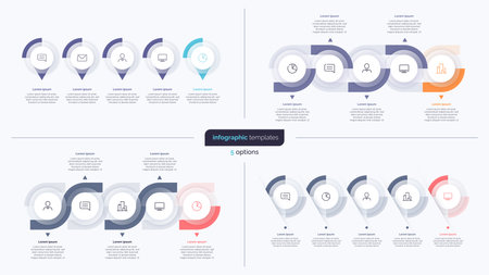 Set of five step business infographic design templates. Vector illustration.のイラスト素材