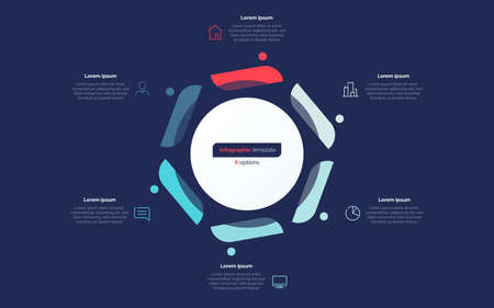 Six option circle infographic design template. Vector illustrationのイラスト素材