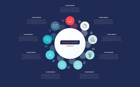 Nine option circle infographic design template. Vector illustrationのイラスト素材