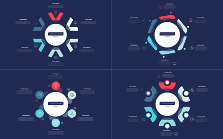 Six option circle infographic design templates. Vector illustrationのイラスト素材