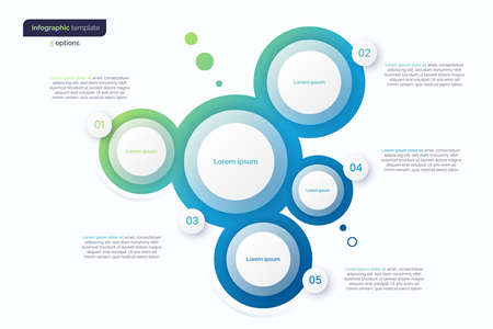 Abstract vector gradient minimalistic infographic template composed of 5 circlesのイラスト素材