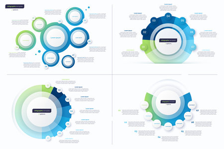Set of seven option circle infographic design templates. Vector illustrationのイラスト素材