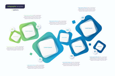 Abstract vector gradient minimalistic infographic template composed of 7 rounded squaresのイラスト素材