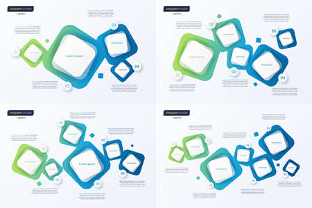 Abstract vector gradient minimalistic infographic templates composed of 4 5 6 7 rounded squaresのイラスト素材