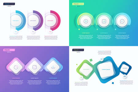 Abstract vector gradient minimalistic infographic templates composed of 3 shapesのイラスト素材
