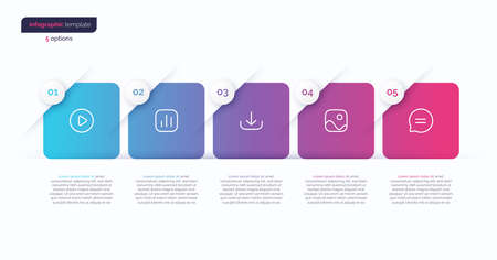 Abstract vector gradient minimalistic infographic template composed of 5 rounded squaresのイラスト素材