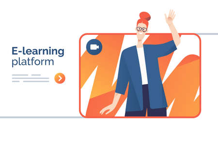 Vector illustration on the subject of online learning, education platform, language courseのイラスト素材