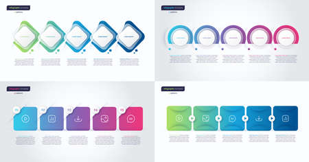 Vector gradient minimalistic infographic templates composed of 5 shapesのイラスト素材