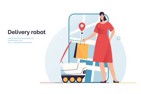 Vector illustration on the subject of robot delivery serviceのイラスト素材