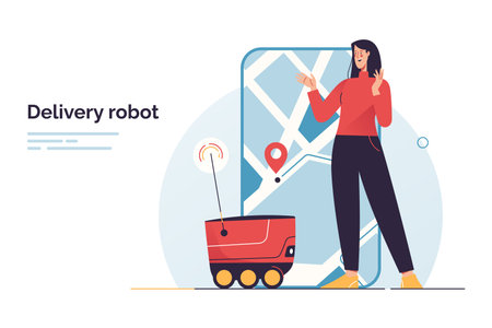 Vector illustration on the subject of robot delivery serviceのイラスト素材
