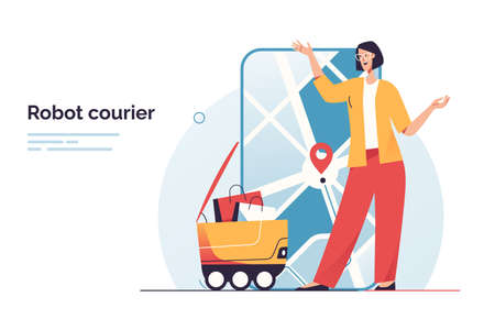 Vector illustration on the subject of robot delivery serviceのイラスト素材