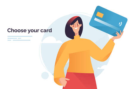 Vector illustration depicting a woman holding debit or credit payment cardのイラスト素材