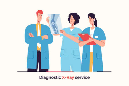 Group of doctors are examining x-ray image. Vector illustrationのイラスト素材