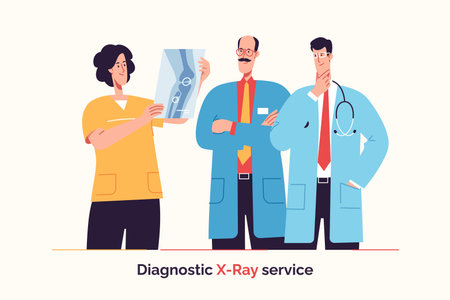 Group of doctors are examining x-ray image. Vector illustrationのイラスト素材