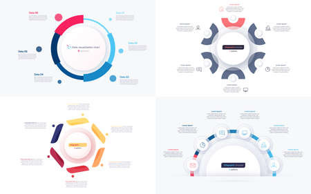 Set of six option circle infographic design templates. Vector illustrationのイラスト素材