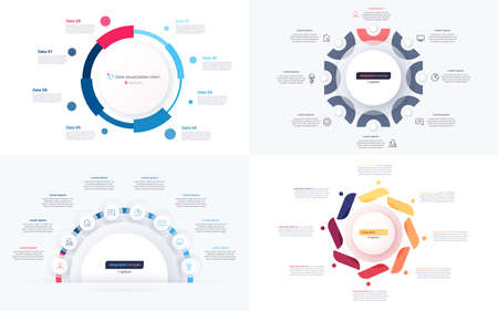 Set of eight option circle infographic design templates. Vector illustrationのイラスト素材