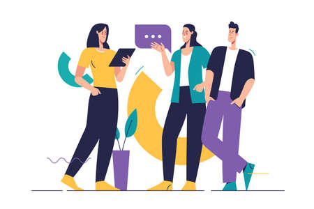 Flat style outline vector illustration depicting group of people on the subject of teamworkのイラスト素材
