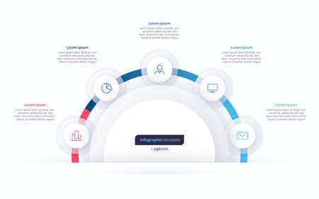 Five option circle infographic design template. Vector illustrationのイラスト素材