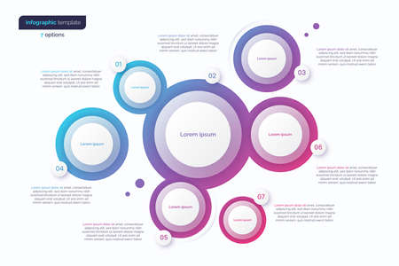 Abstract vector gradient minimalistic infographic template composed of 7 circlesのイラスト素材