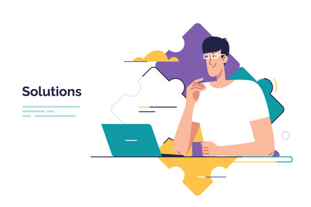 Vector illustration depicting a man is thinking about solving the problemのイラスト素材