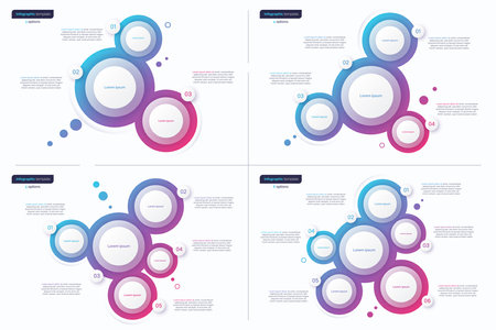 Abstract vector gradient minimalistic infographic templates composed of 3 4 5 6 circlesのイラスト素材