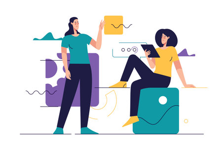 Business concept flat style outline vector illustration on the subject of web design, software development, communicationのイラスト素材