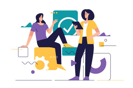 Business concept flat style outline vector illustration on the subject of web design, software development, communicationのイラスト素材