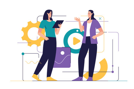 Business concept flat style outline vector illustration on the subject of web design, software development, communicationのイラスト素材