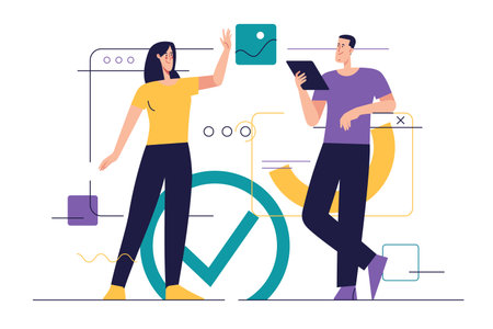 Business concept flat style outline vector illustration on the subject of web design, software development, communicationのイラスト素材