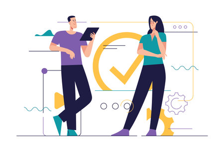 Business concept flat style outline vector illustration on the subject of web design, software development, communicationのイラスト素材