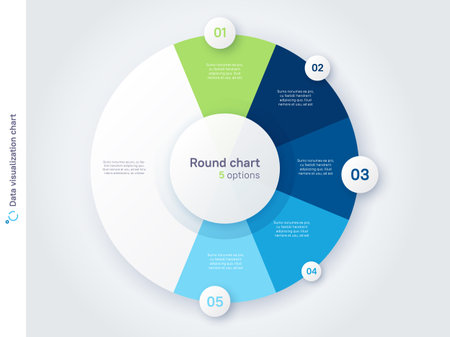 Vector round circle infographic chart template divided by five partsのイラスト素材