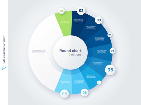 Vector round circle infographic chart template divided by nine partsのイラスト素材