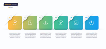 Abstract vector gradient minimalistic infographic template composed of 6 rounded squaresのイラスト素材
