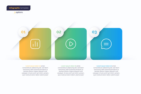 Abstract vector gradient minimalistic infographic template composed of 3 rounded squaresのイラスト素材